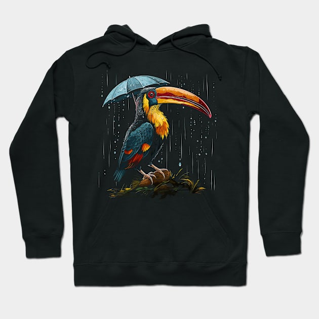 Hornbill Rainy Day With Umbrella Hoodie by JH Mart